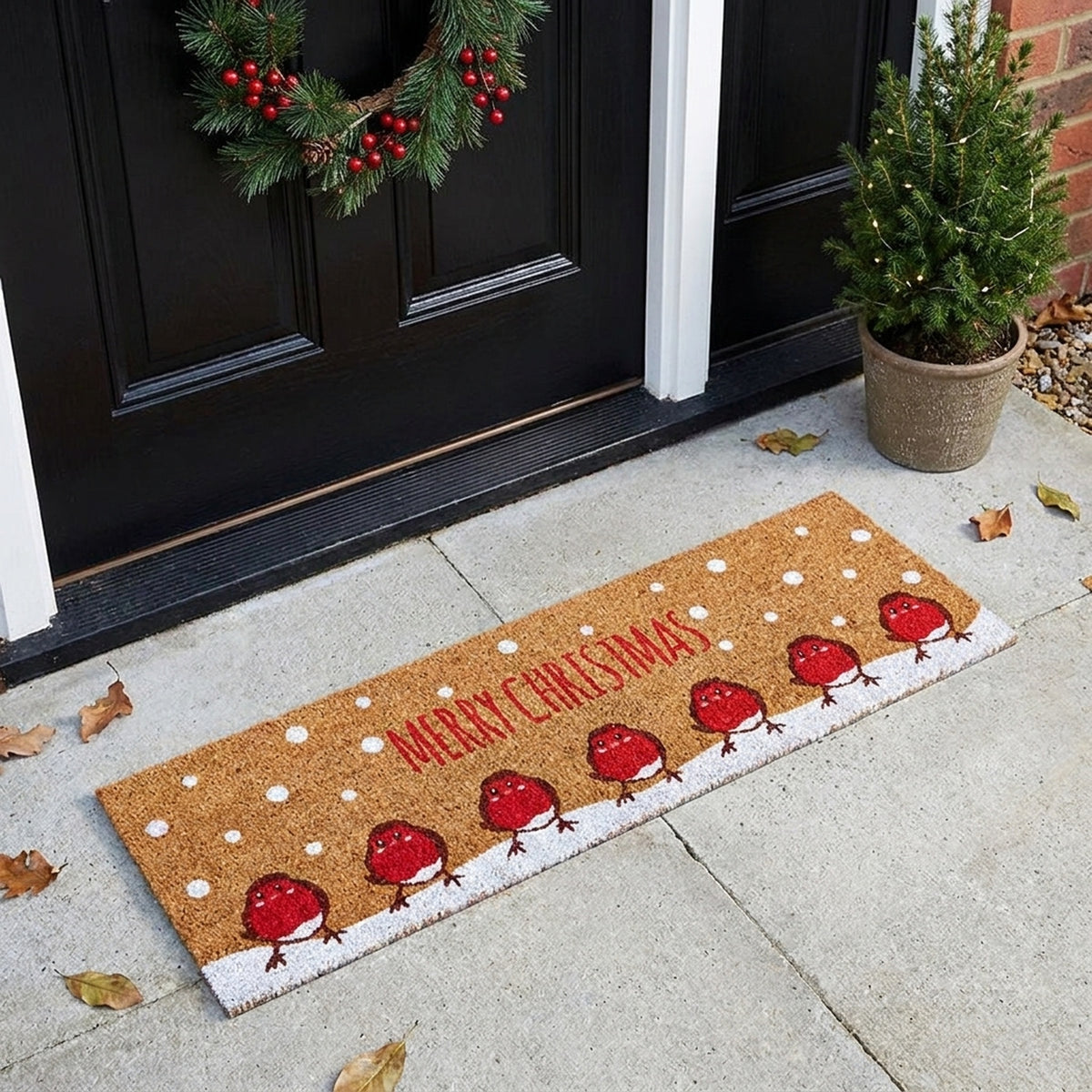 Merry Christmas Robins Festive Door Mat
