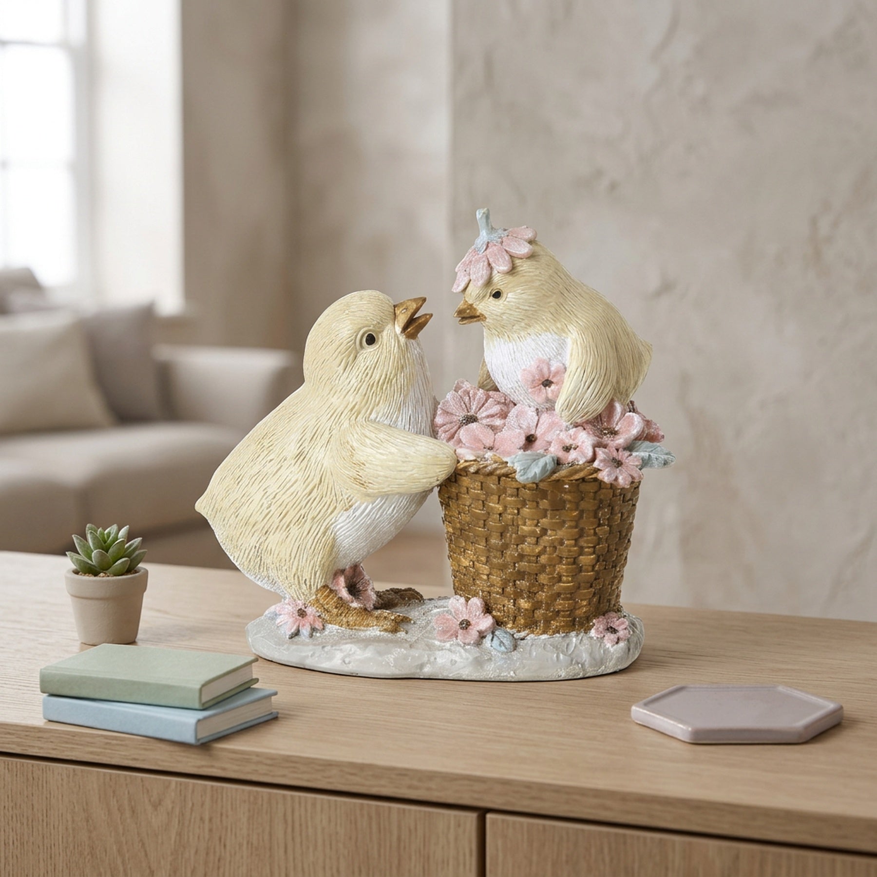 Duo Pink Flower Chicks Ornament