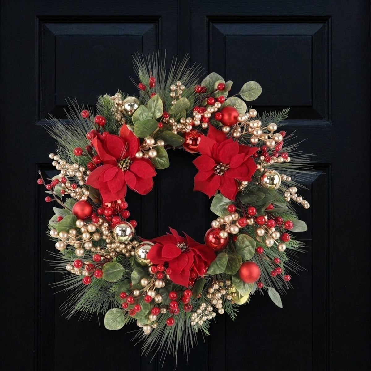 Festive Frosted Poinsettia Christmas Wreath