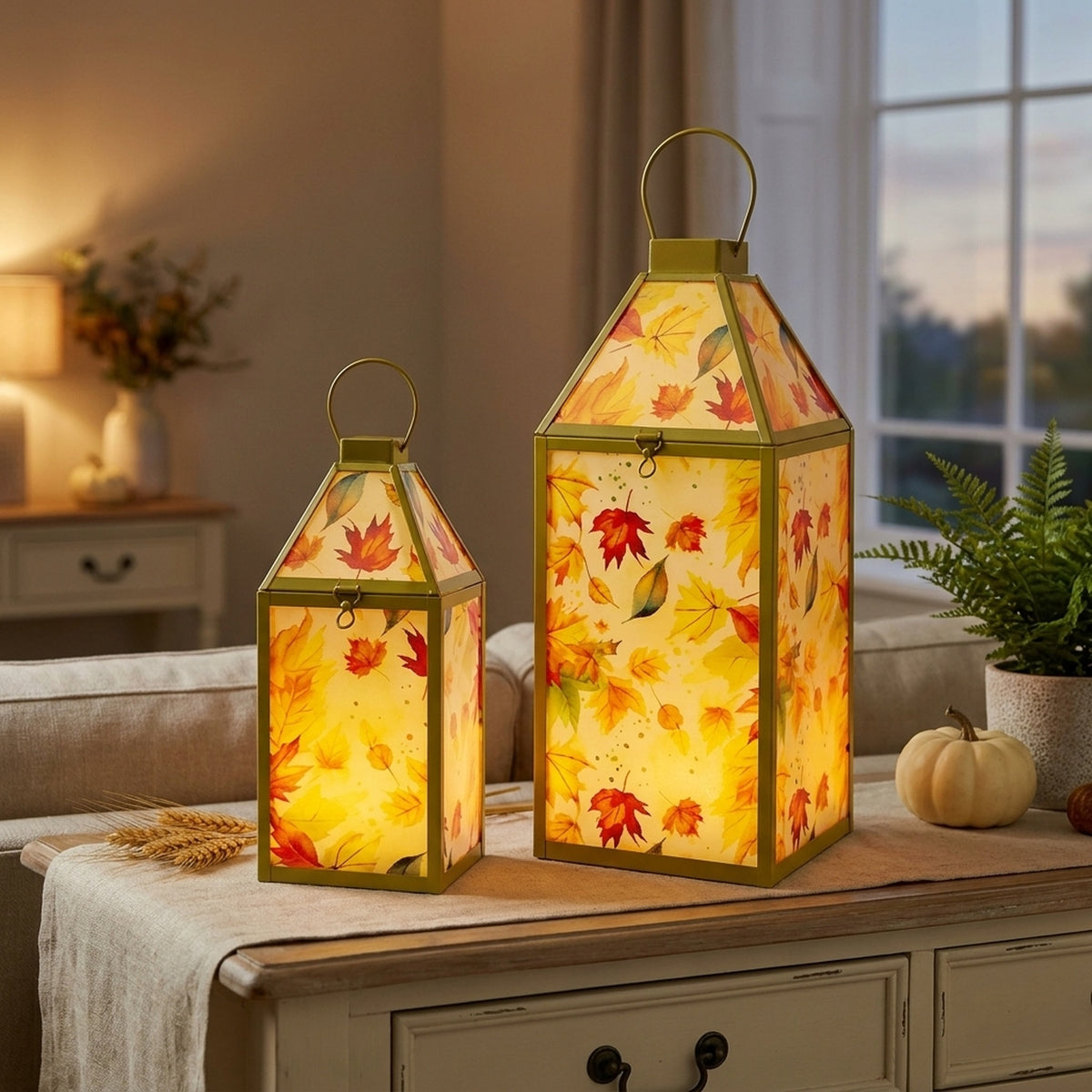 Autumn Leaf Glass Lanterns Set of Two