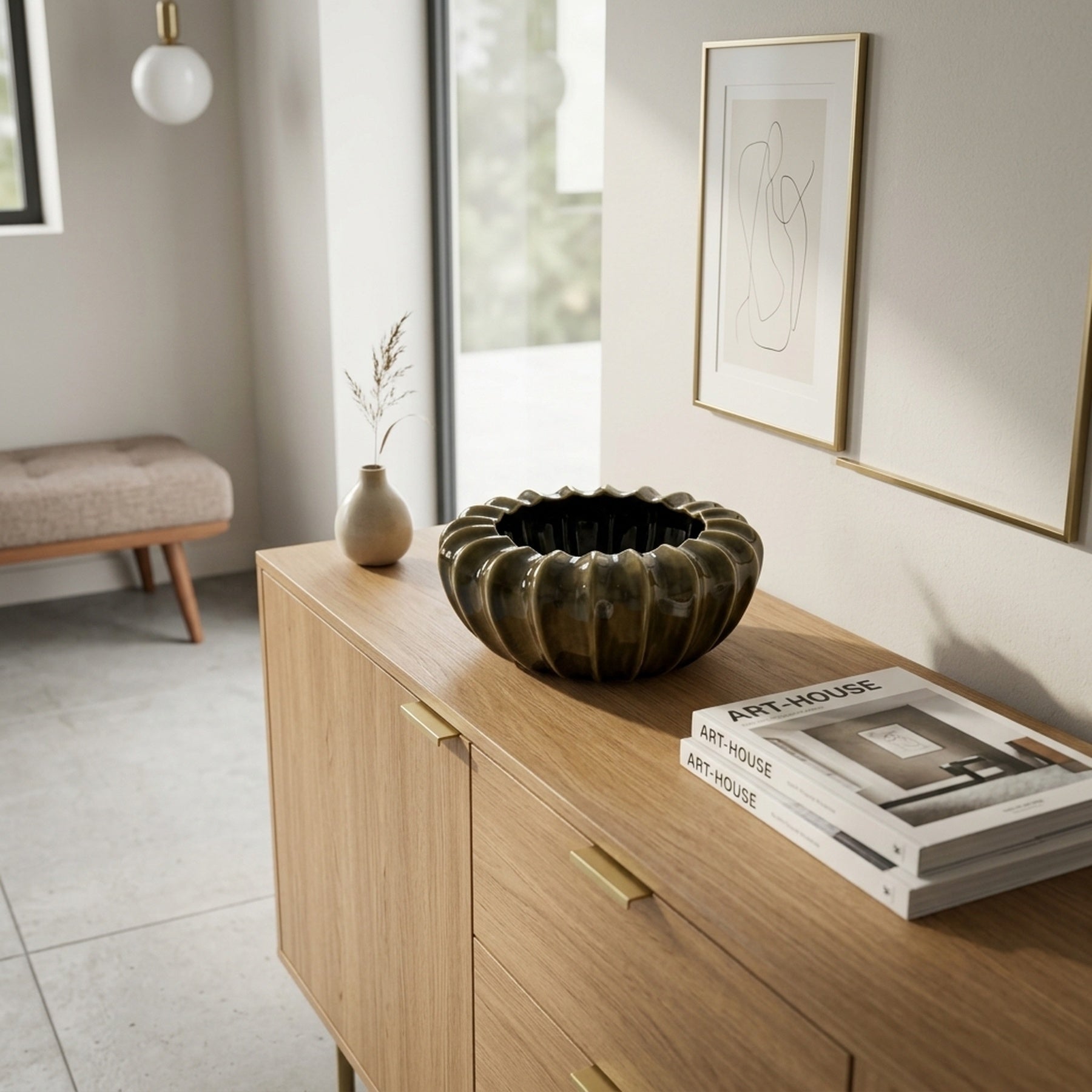 Sculptural Olive Pod Decorative Bowl Vase