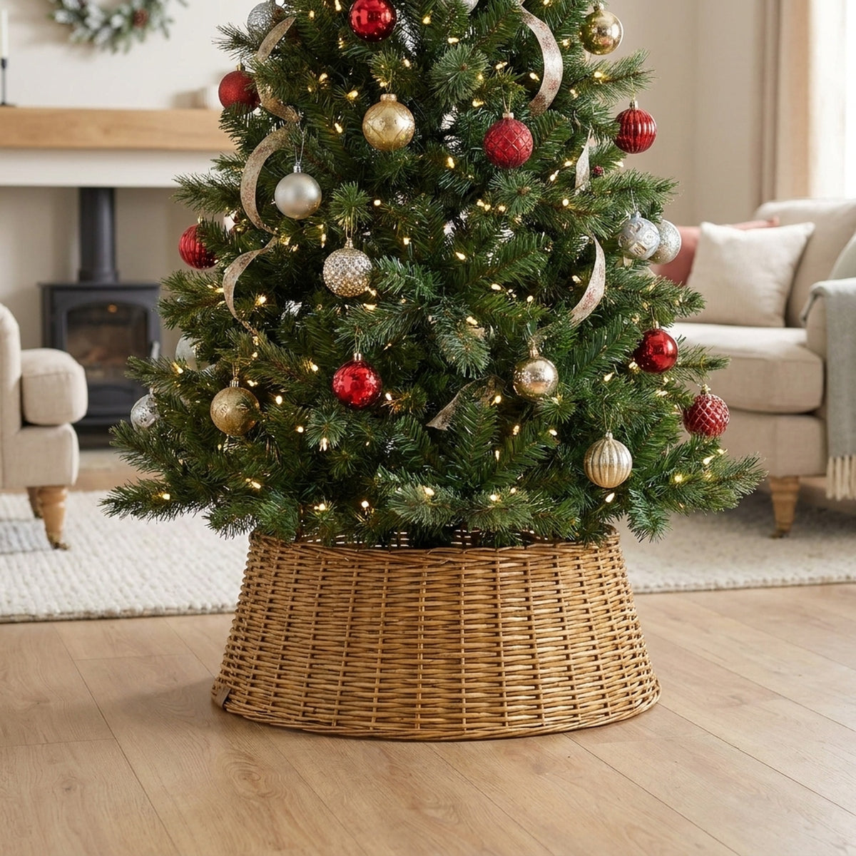 Natural Woven Wicker Christmas Tree Skirt