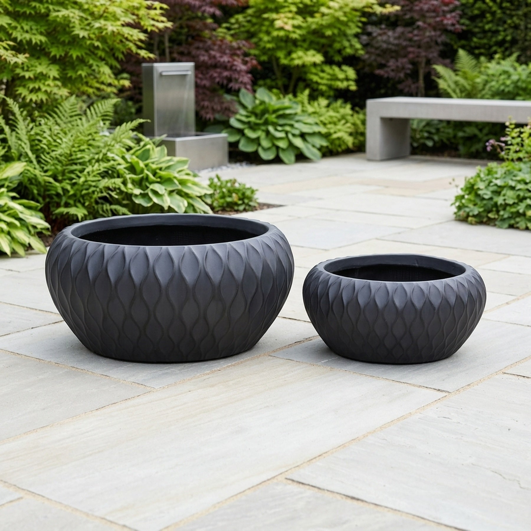 Set of 2 Hortus Indoor Embossed Diamond Low Bowl Planters