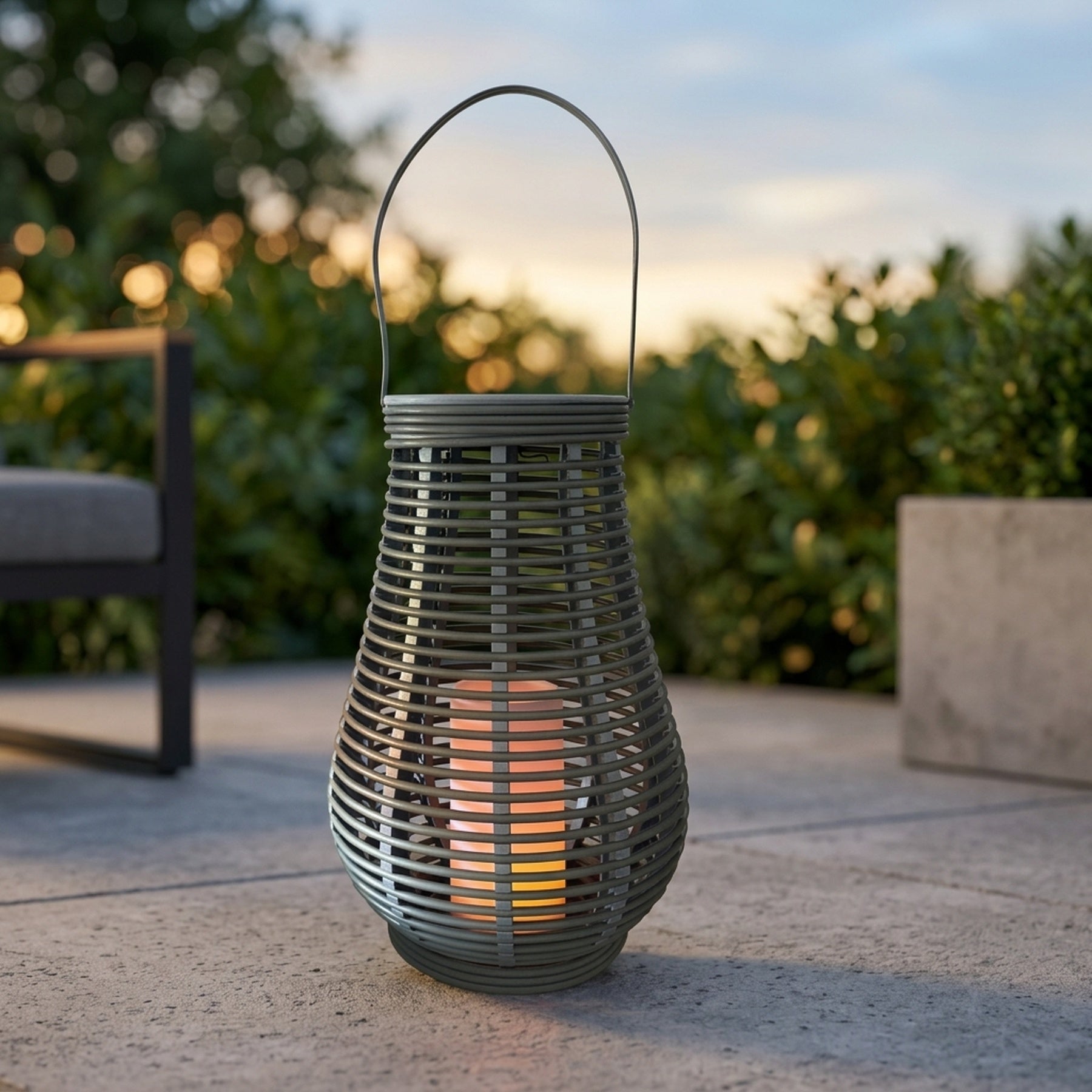 Tall Grey Solar Powered Candle Lantern