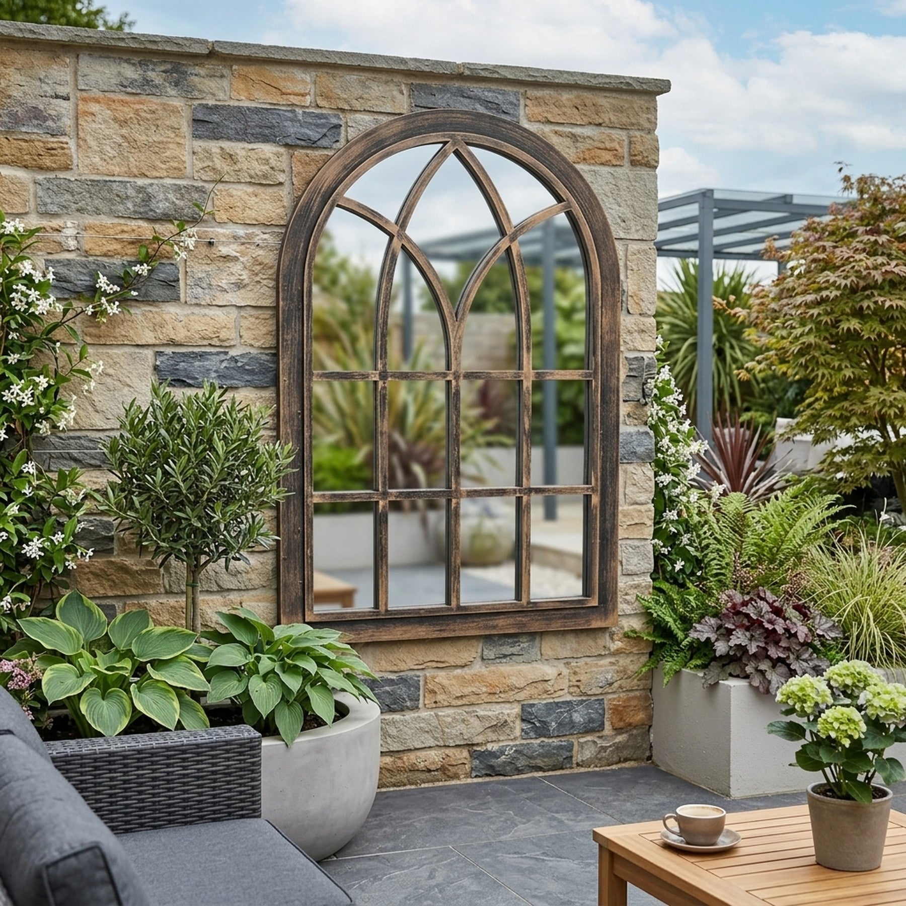 Victorian Arched Brushed Garden Mirror