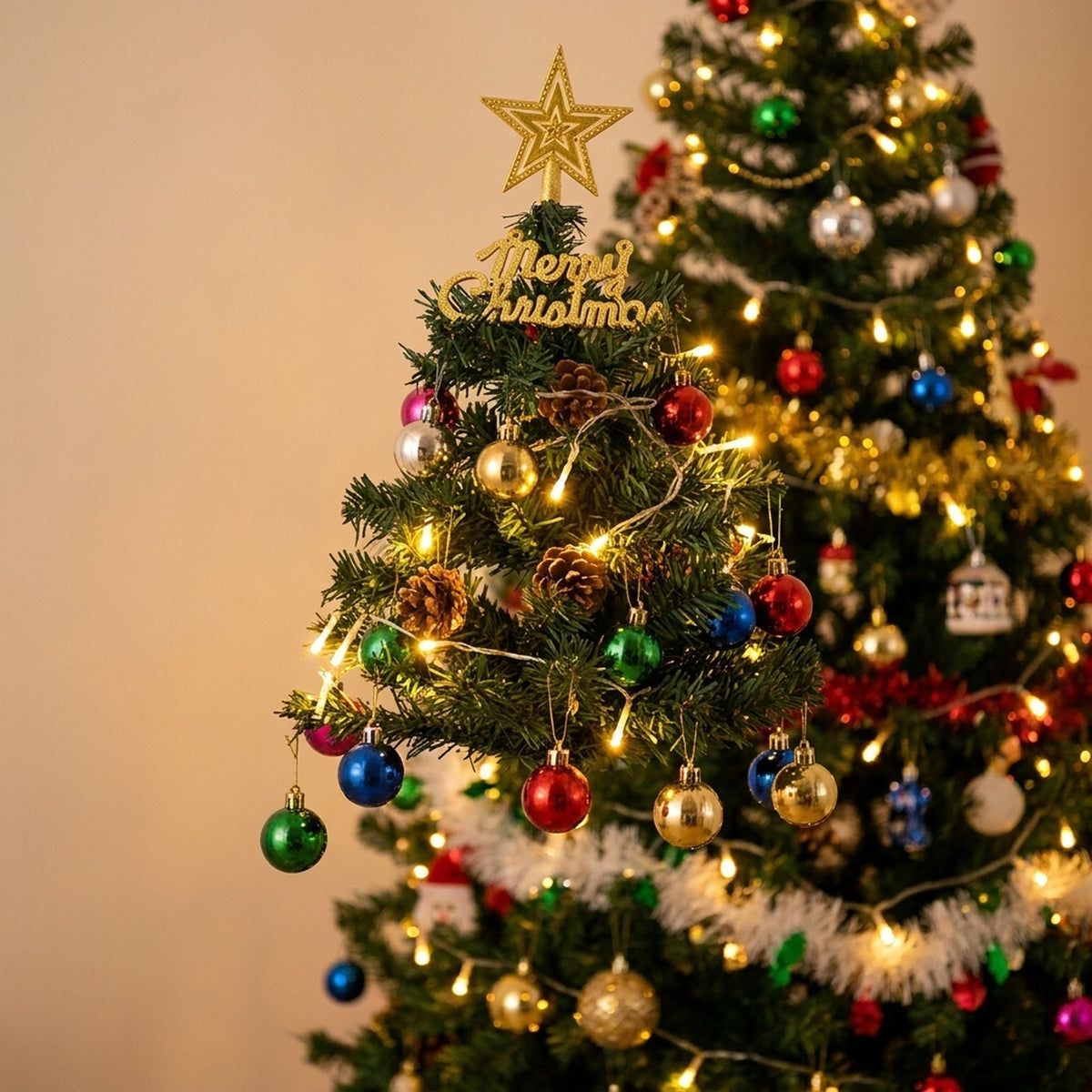 Tabletop Christmas Tree with Warm White LED String Lights