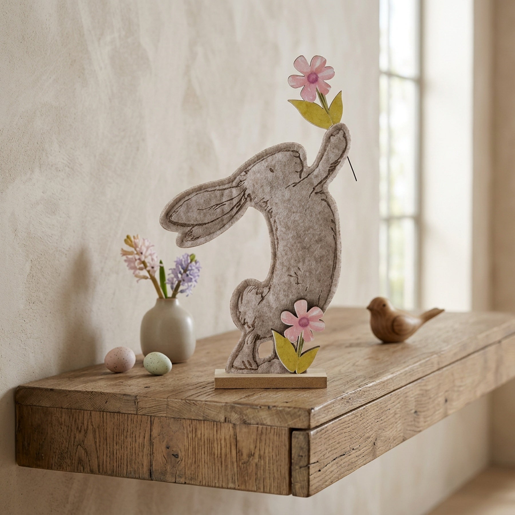 Springtime Felt Rabbit With Flowers