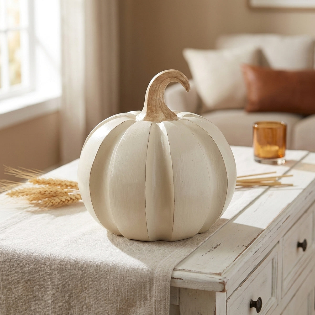 Cream Ceramic Pumpkin Ornament