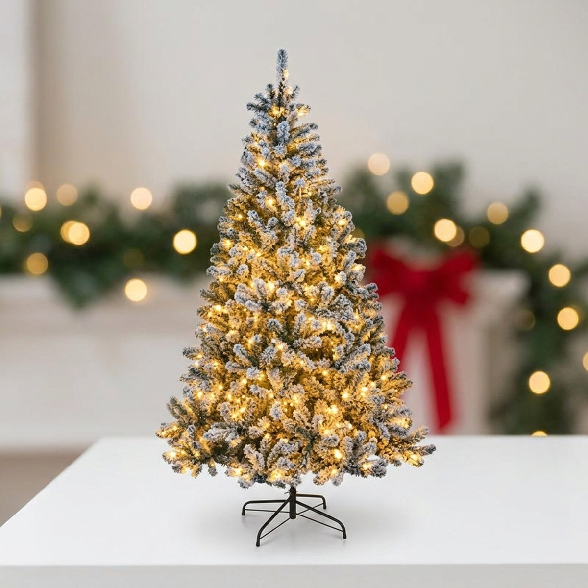 6ft Heritage Fir Pre Lit Flocked Spruce Tree Display