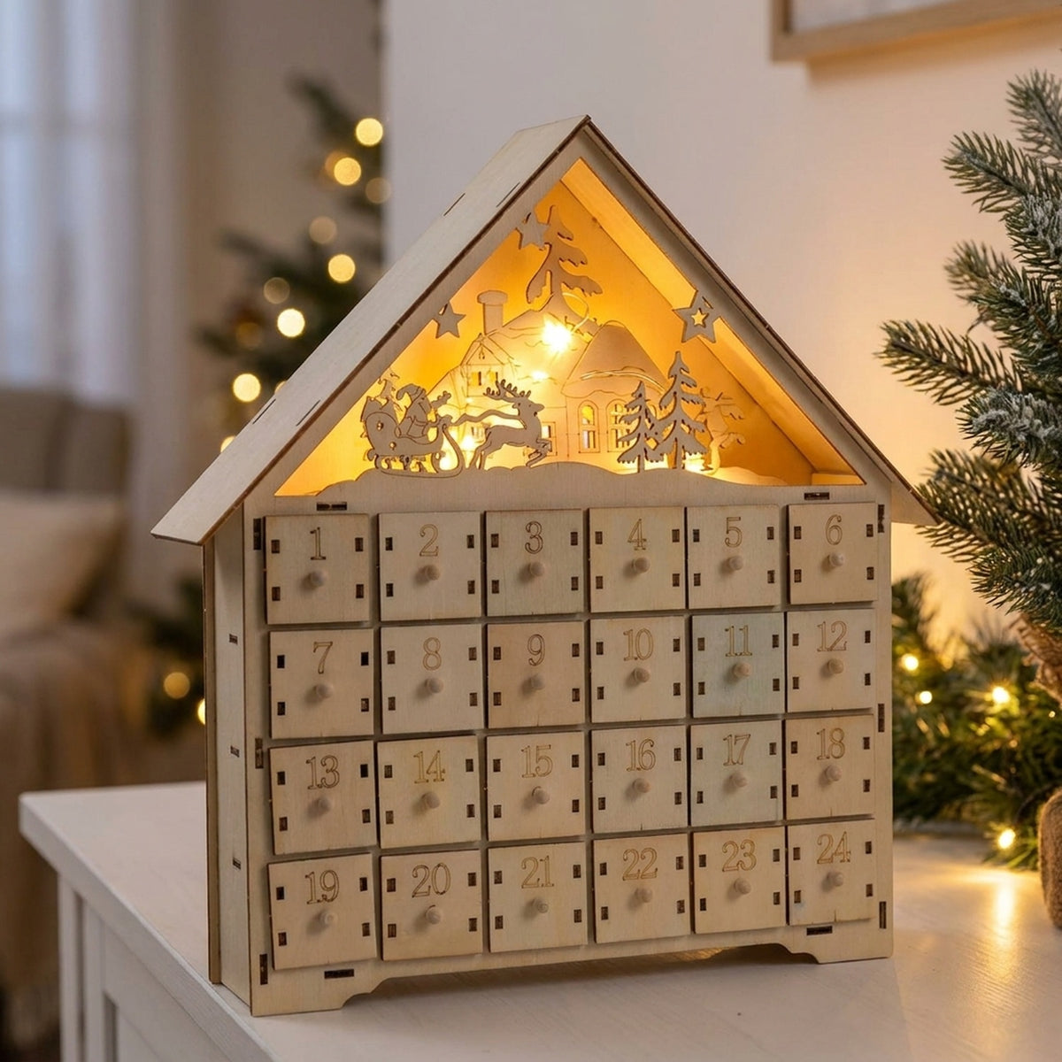Illuminated Wooden Christmas Advent Calendar