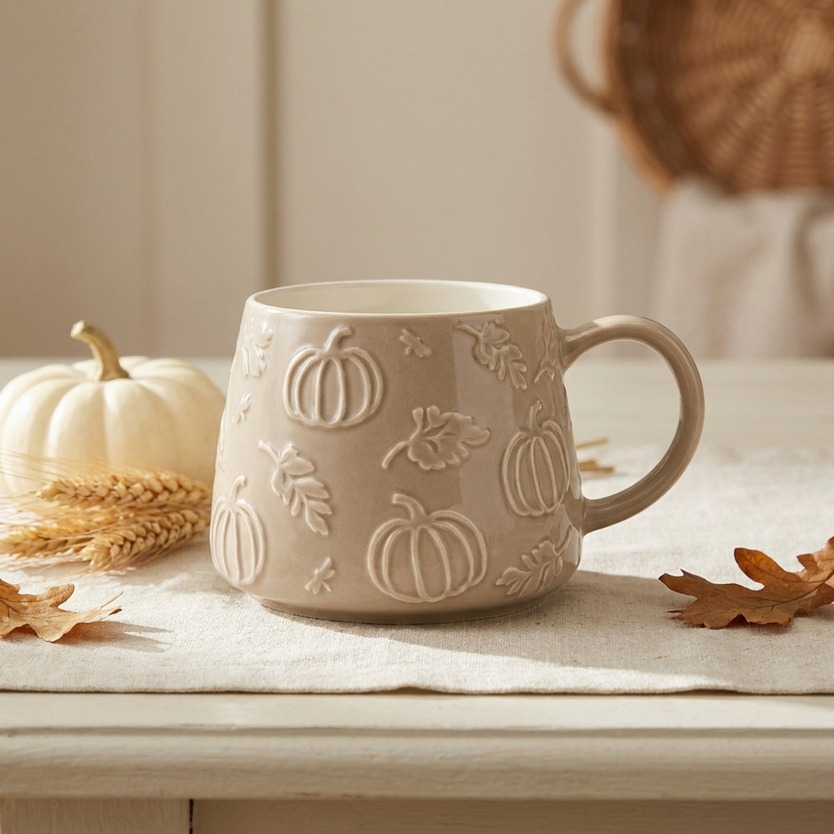 Neutral Glazed Ceramic Fall Pumpkin Mug