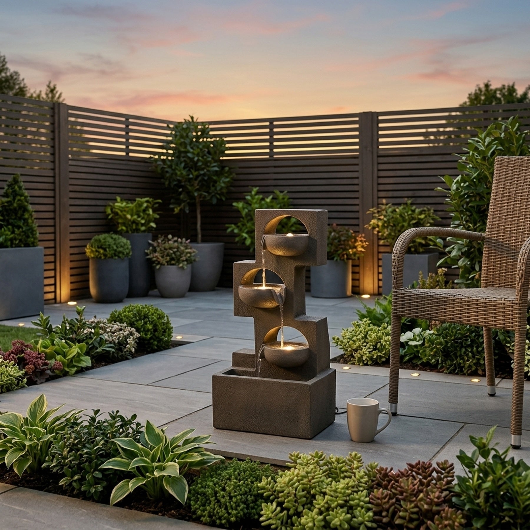 Geometric Steps Angular Cascade Solar Water Feature