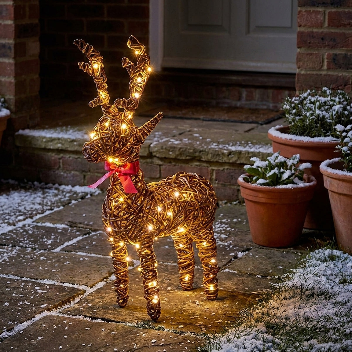 Multi Action Lit Rattan Look Reindeer and Sleigh
