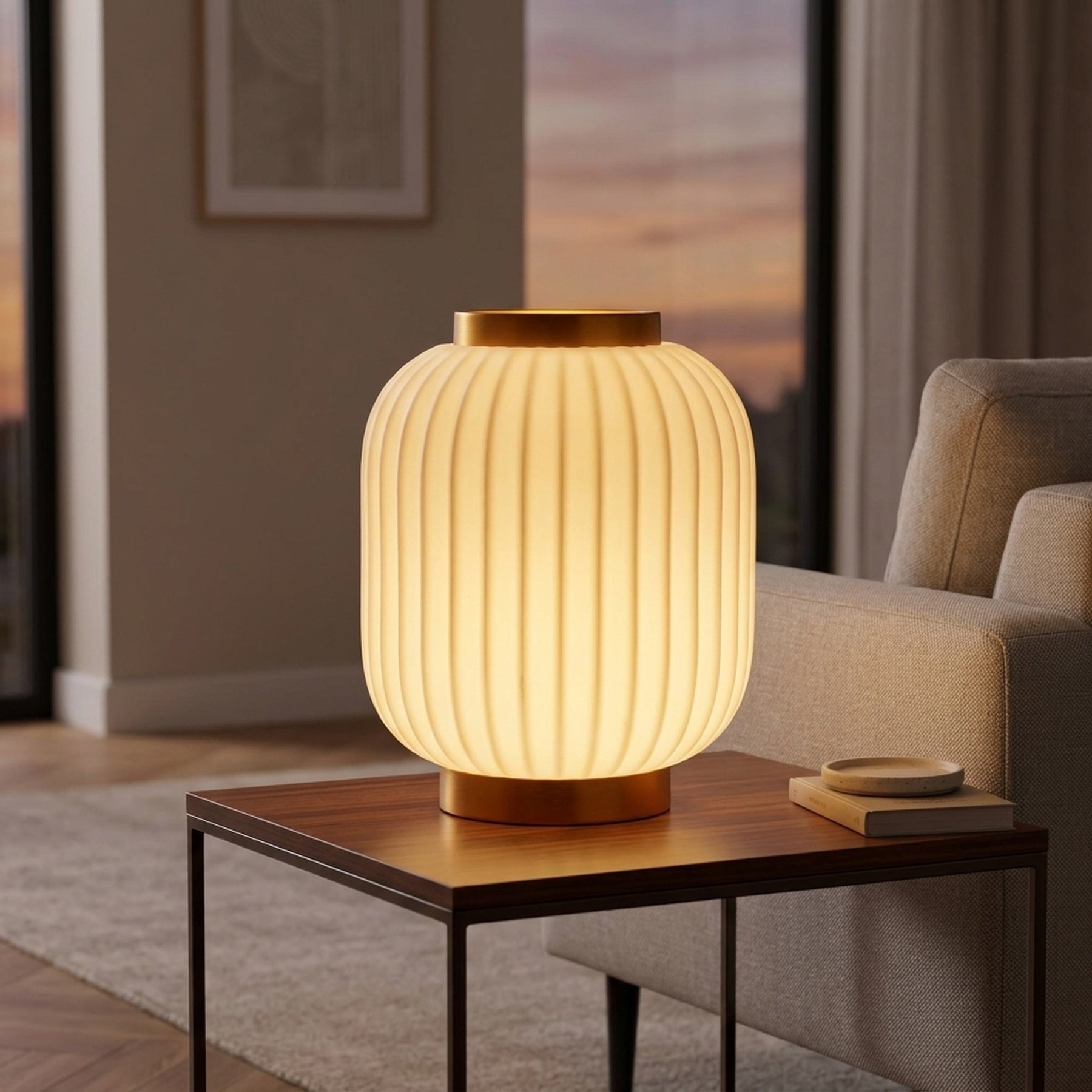 Ribbed Lantern Style Porcelain Lamp