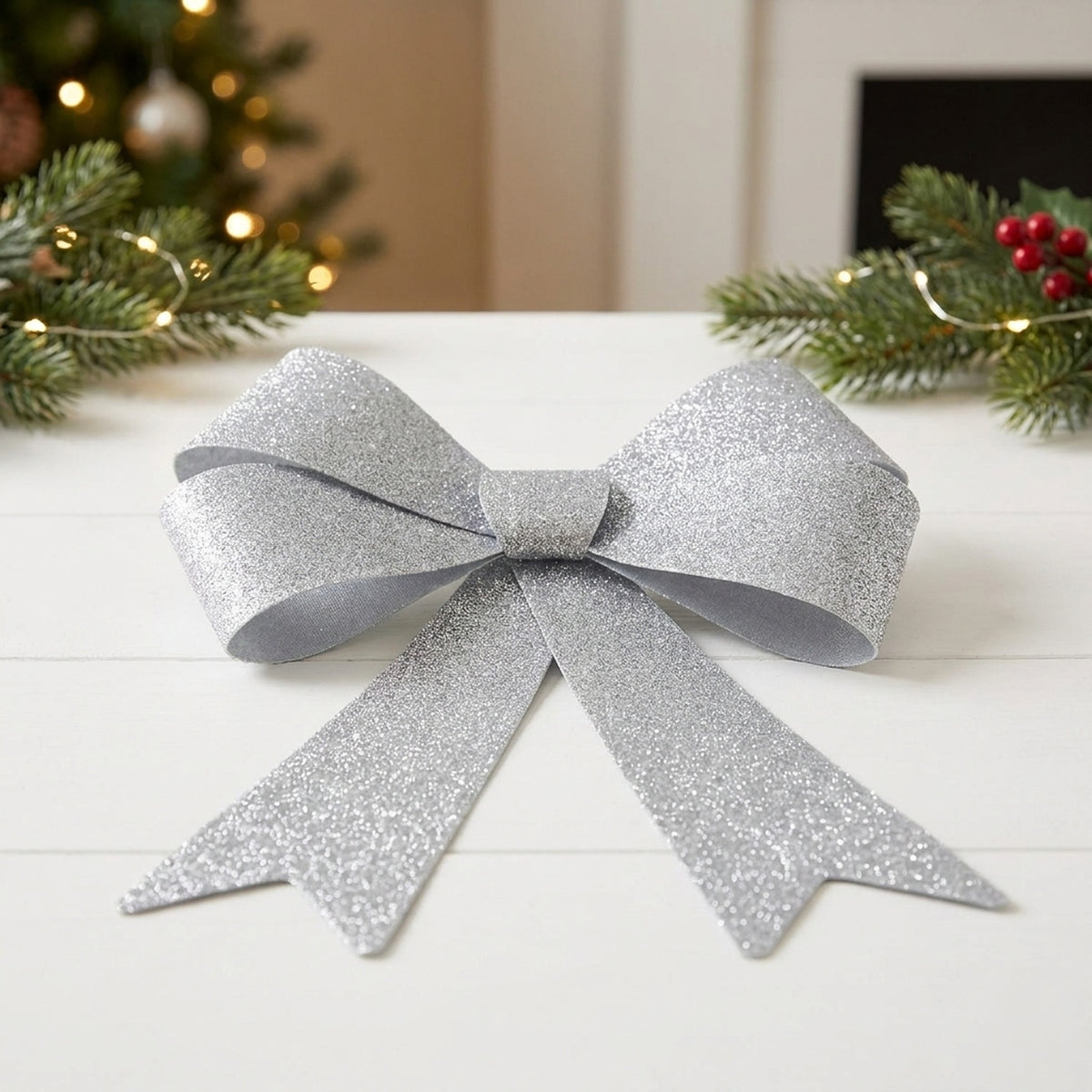 Extra Large Silver Christmas Foil Bow