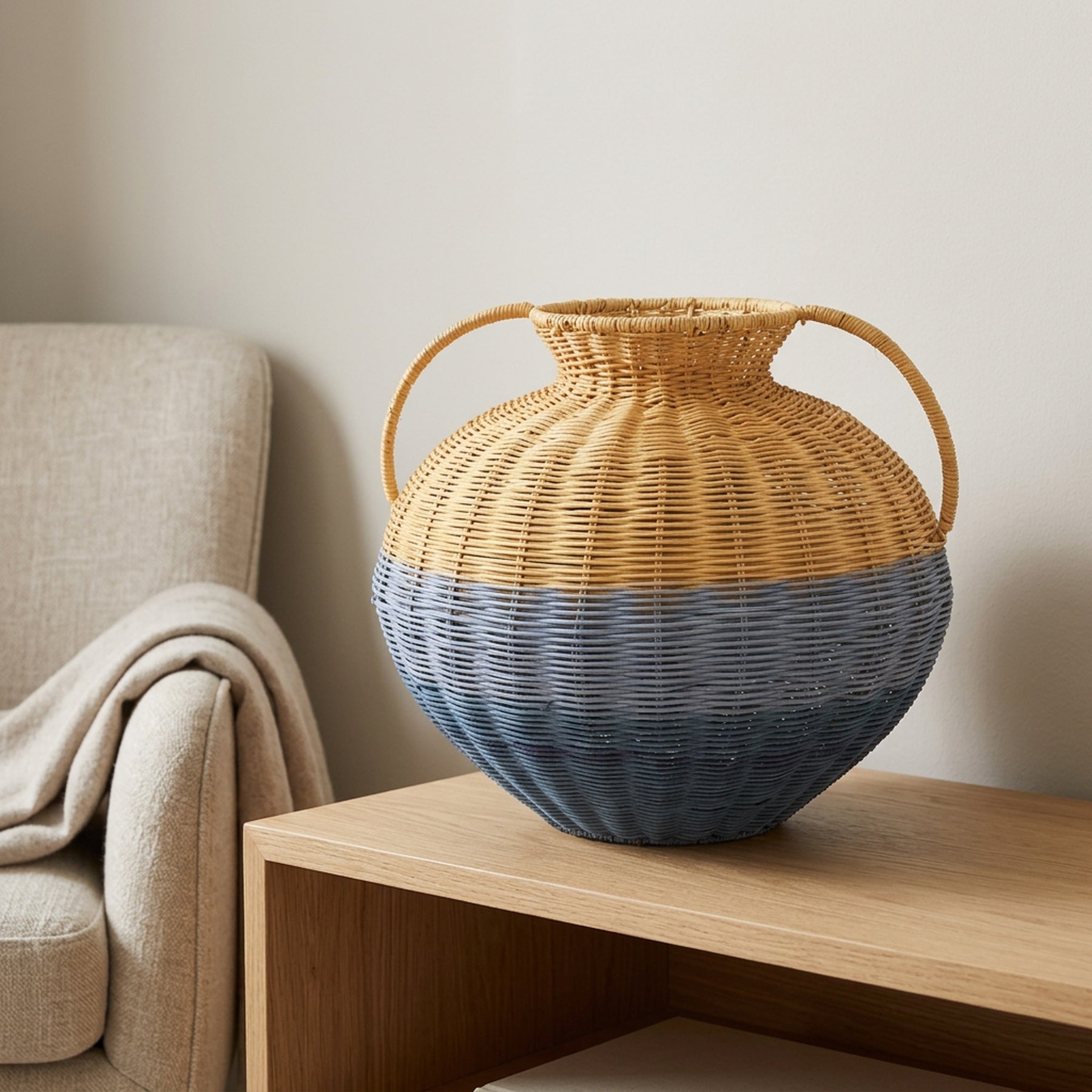 Hand-Woven Rattan Pot With Handles