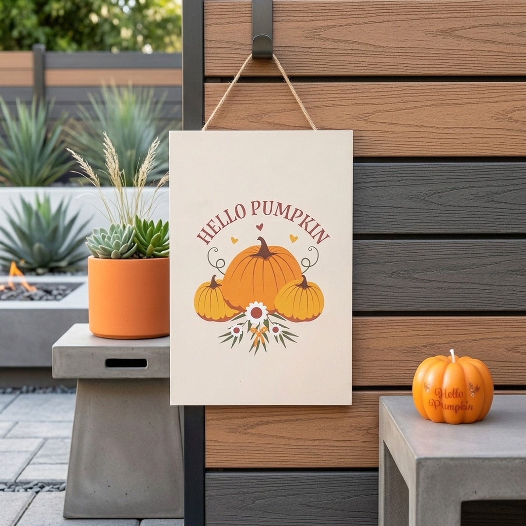 Autumn Days Hello Pumpkin Hanging Sign Hanging Decor