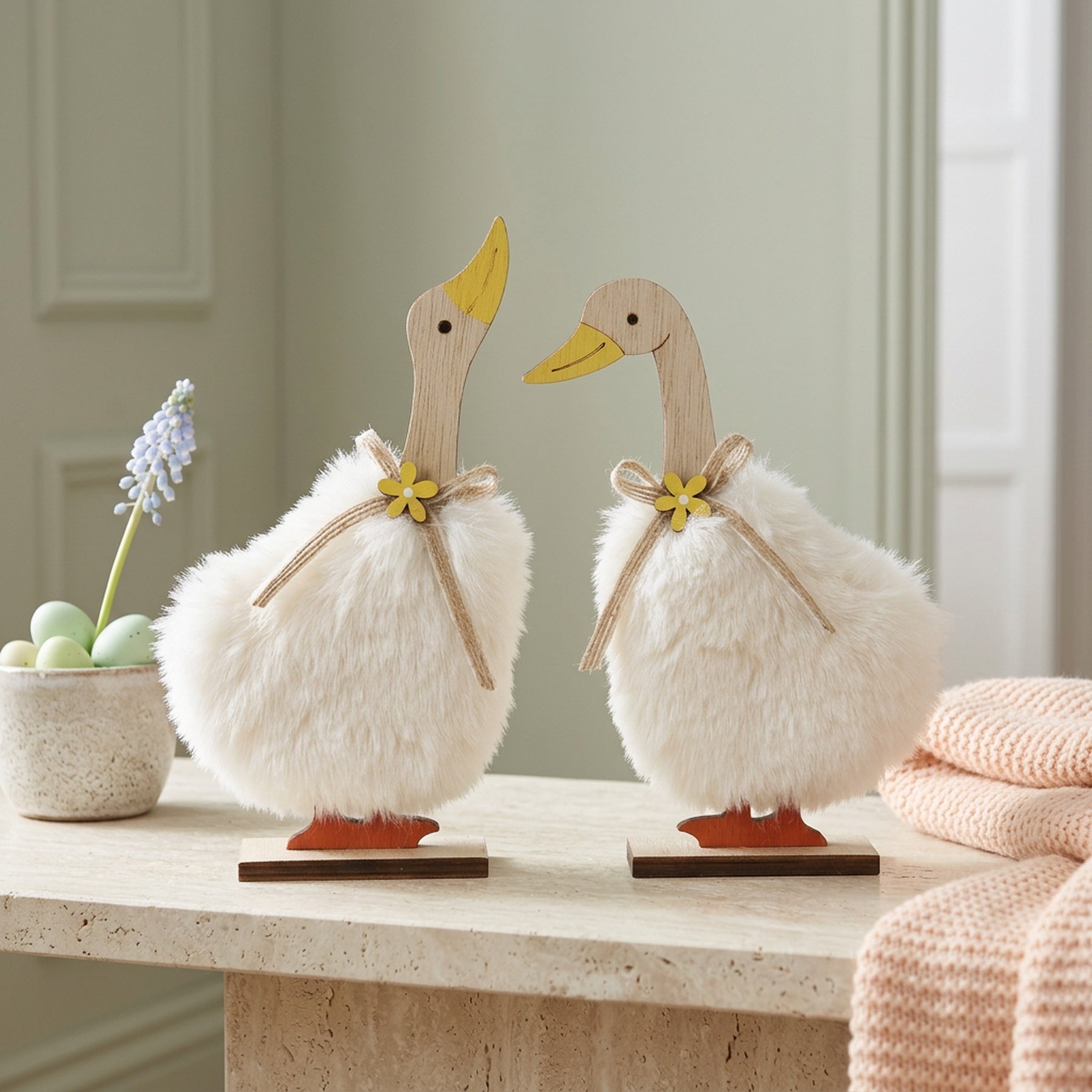 Decorative Fluffy Duck Duo Ornaments