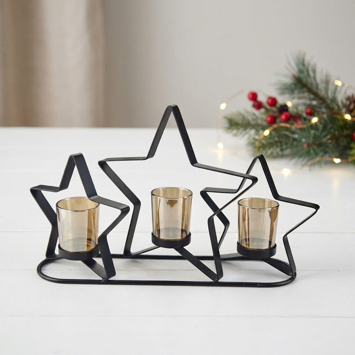 Star Amber Triple Tealight Holder