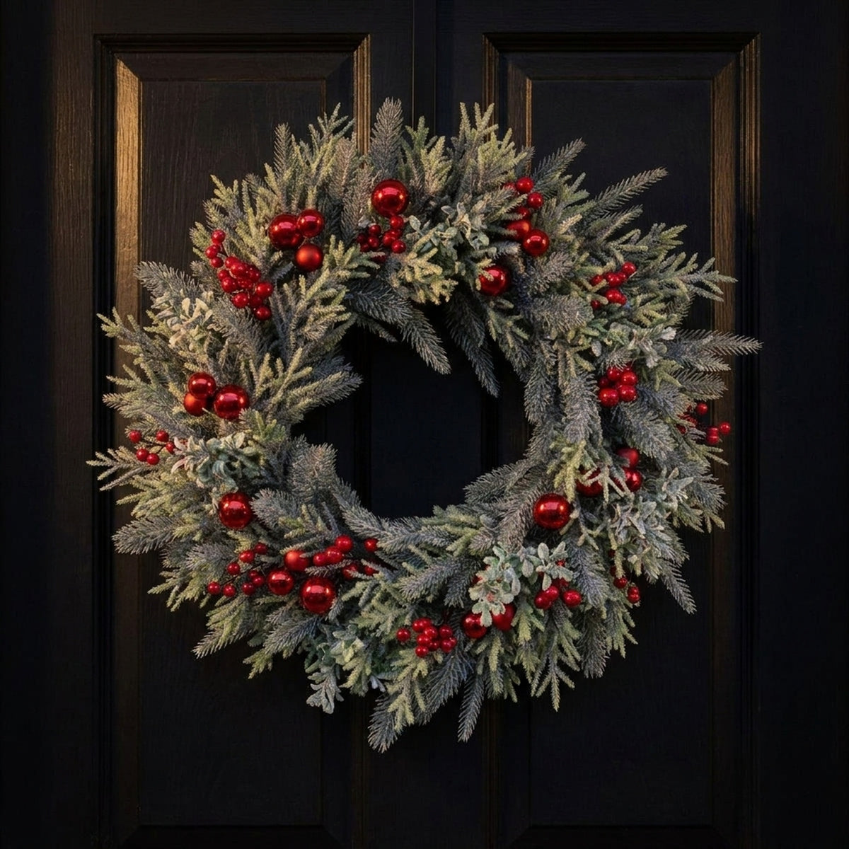 Frosted Greenery Red Berries Christmas Wreath