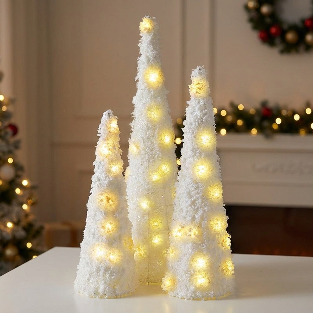White LED Light Up Decorative Cone Set
