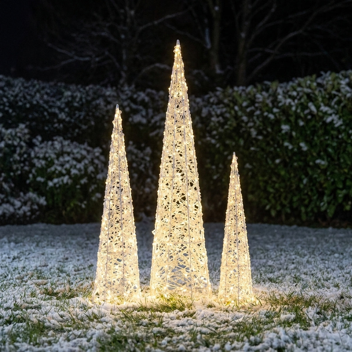 Graduated LED Light-Up Festive Cones Set