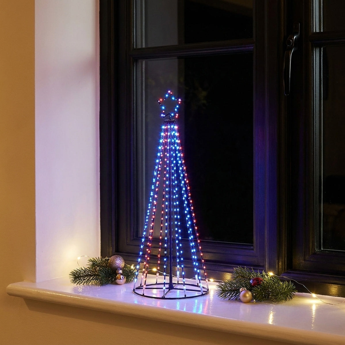 1.4m Multi Action Lit Pyramid Tree
