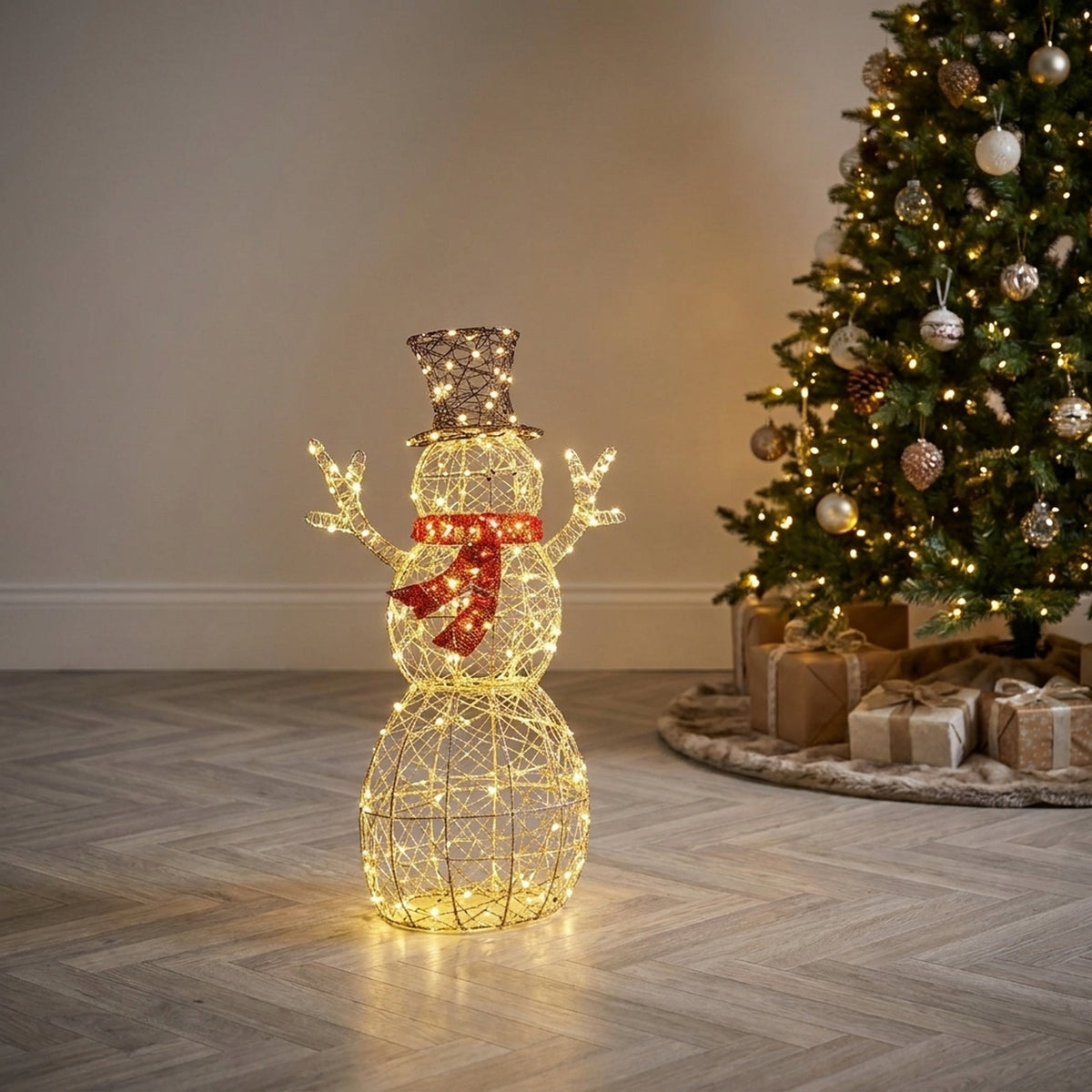 Lit Golden Elegance Twist Snowman