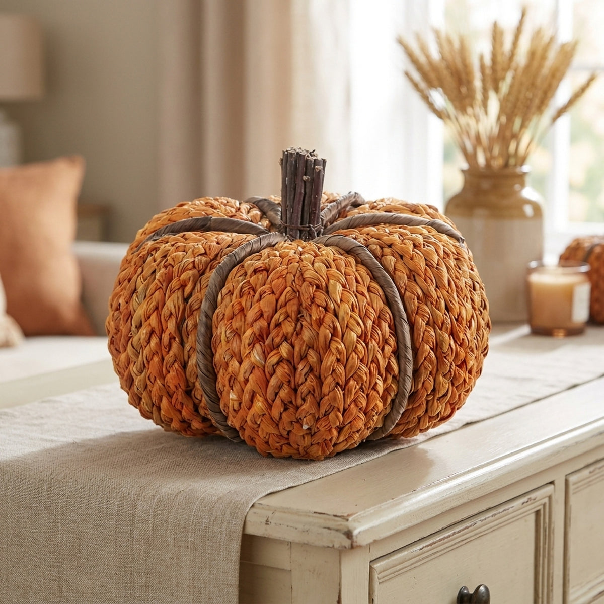 Rustic Corn Peel Decorative Pumpkin Ornament