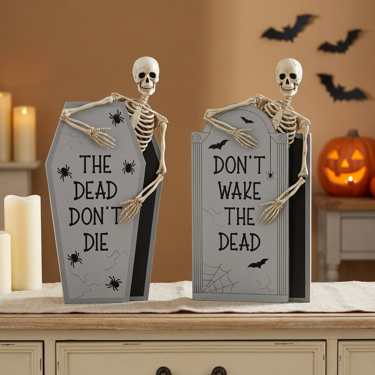 Playful Skeleton Tombstone Ornaments