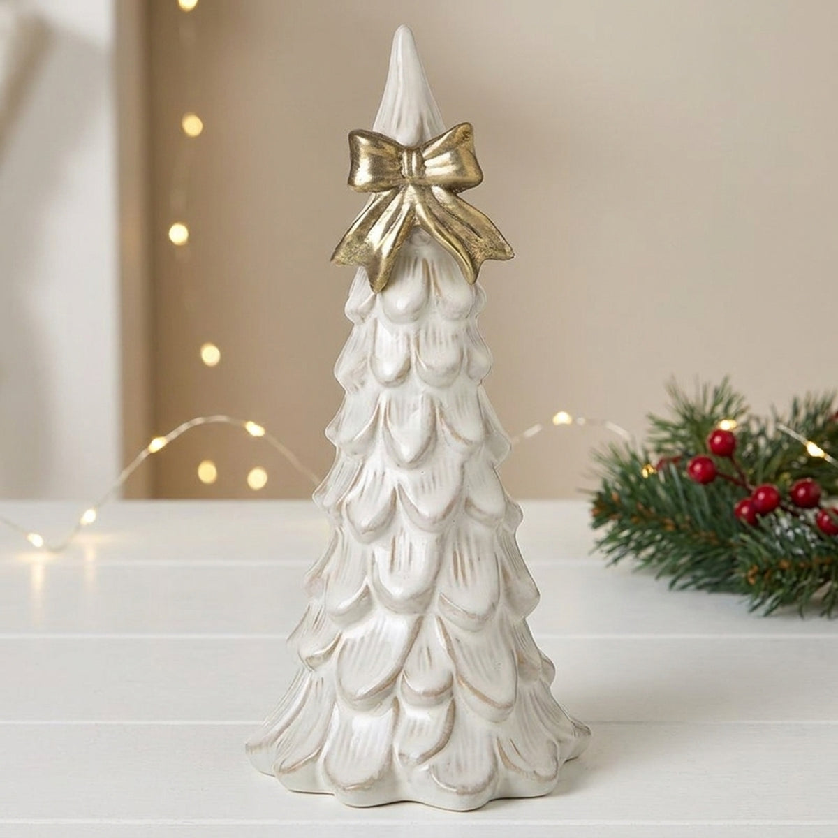 Porcelain Tree Ornament with Gold Bow