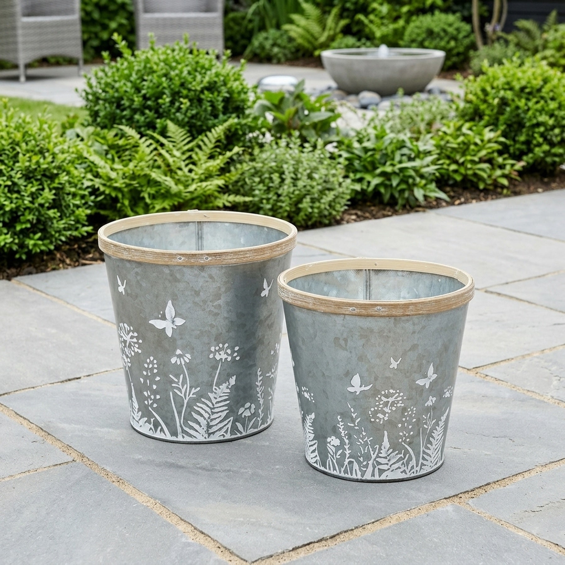 Set of 2 Butterfly & Flower Design Metal Planter