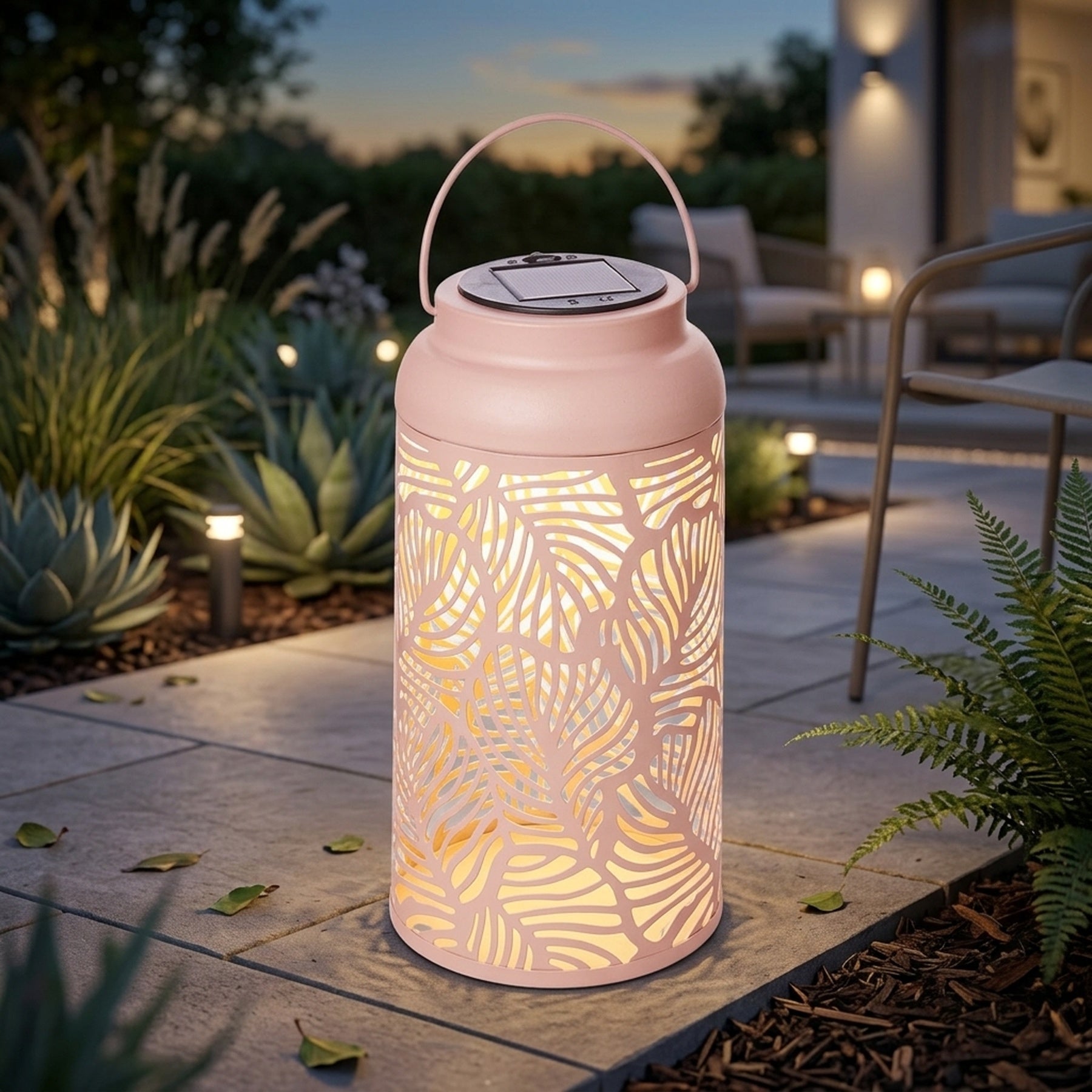 Solar Pink Metal Garden Lantern Light