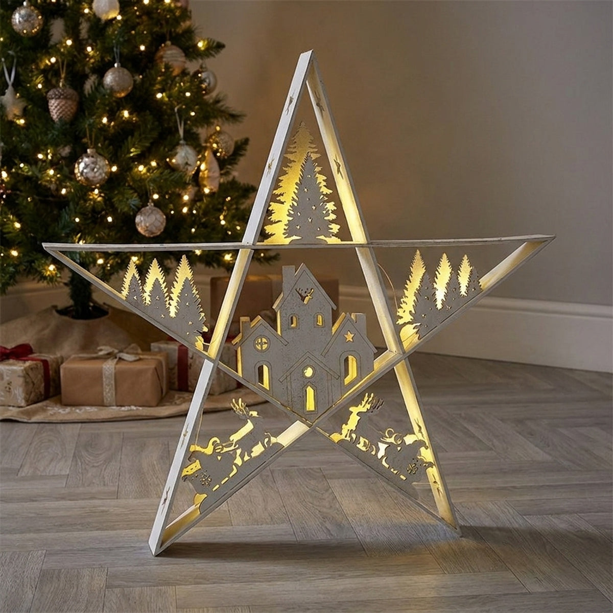 Plywood Star Warm White LED Light