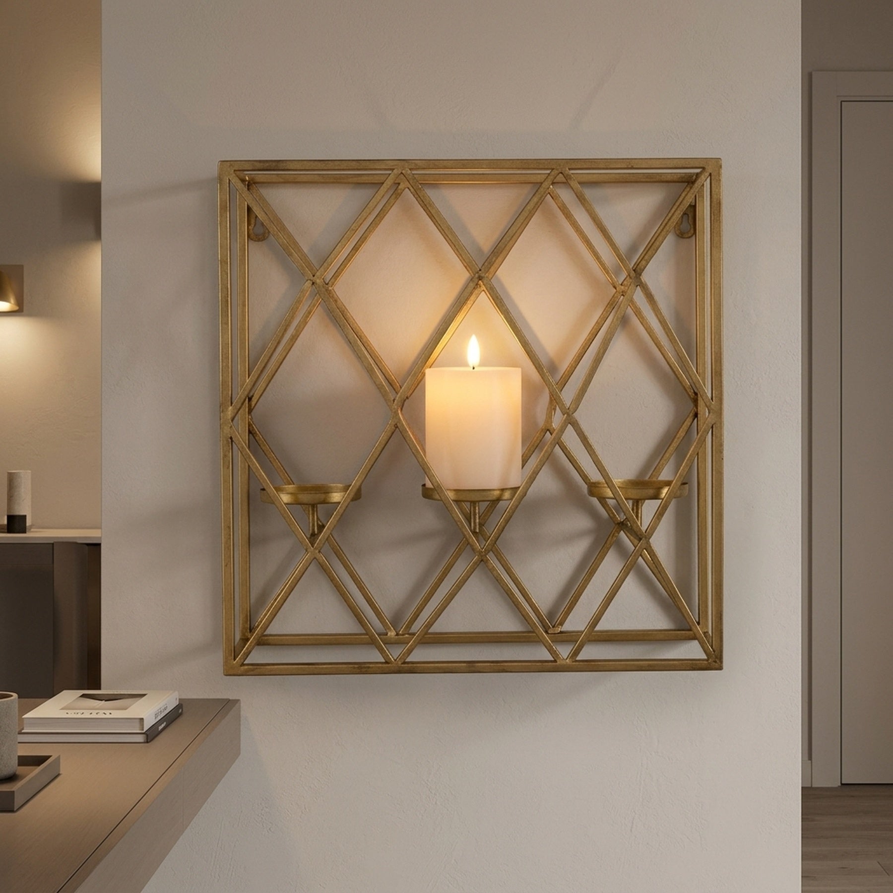 Maison Mounted Square Criss-Cross Candle Holder
