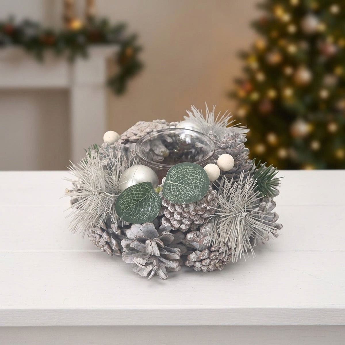 Festive White Cone Tealight Holder Centrepiece