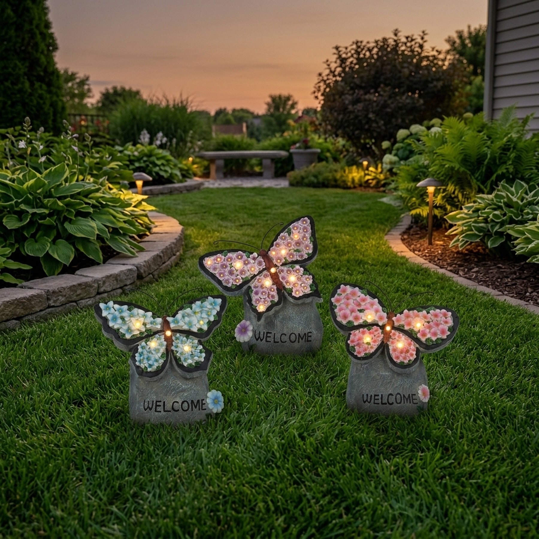 Butterflies on Rock Solar Garden Light