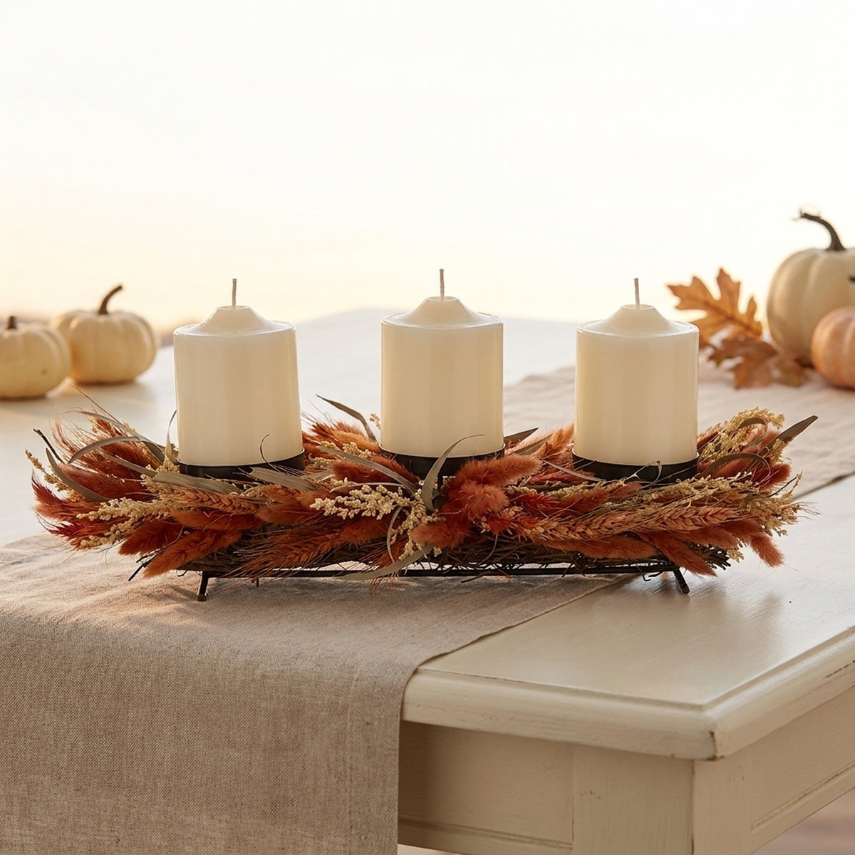 Dried Auburn Wheat and Grass Candle Holder