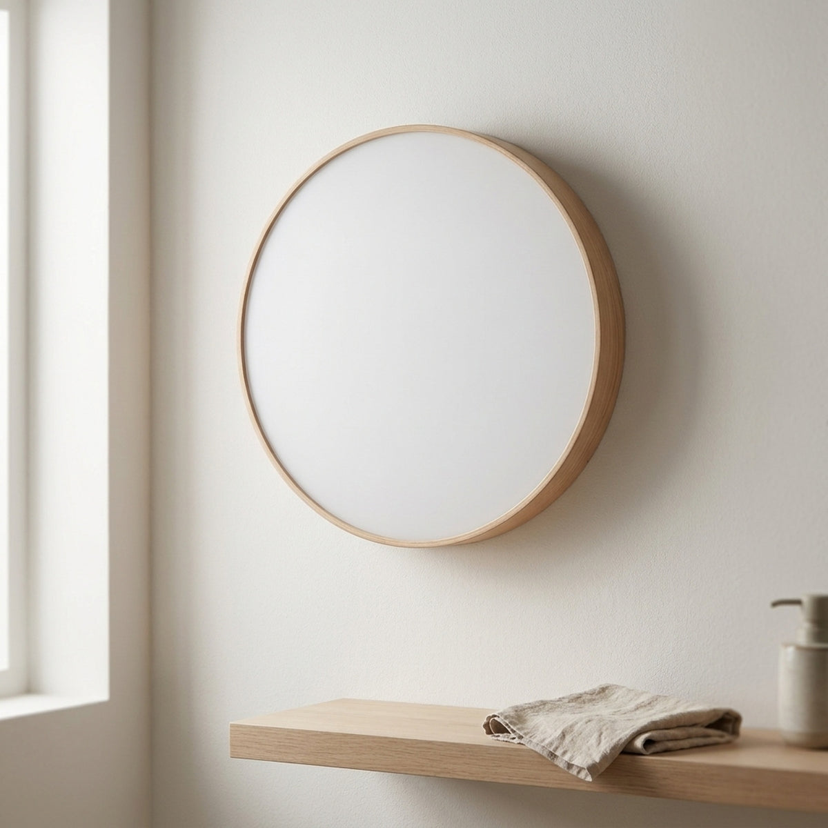 Natural Wooden Frame Round Mirror