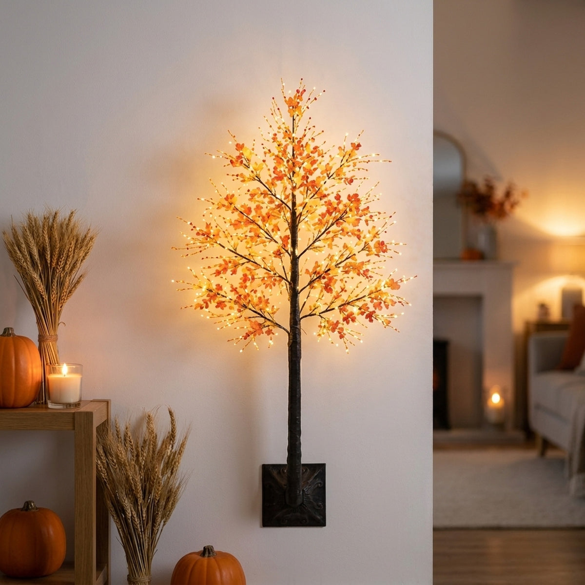Illuminated Autumn Maple Leaf Tree Ornament