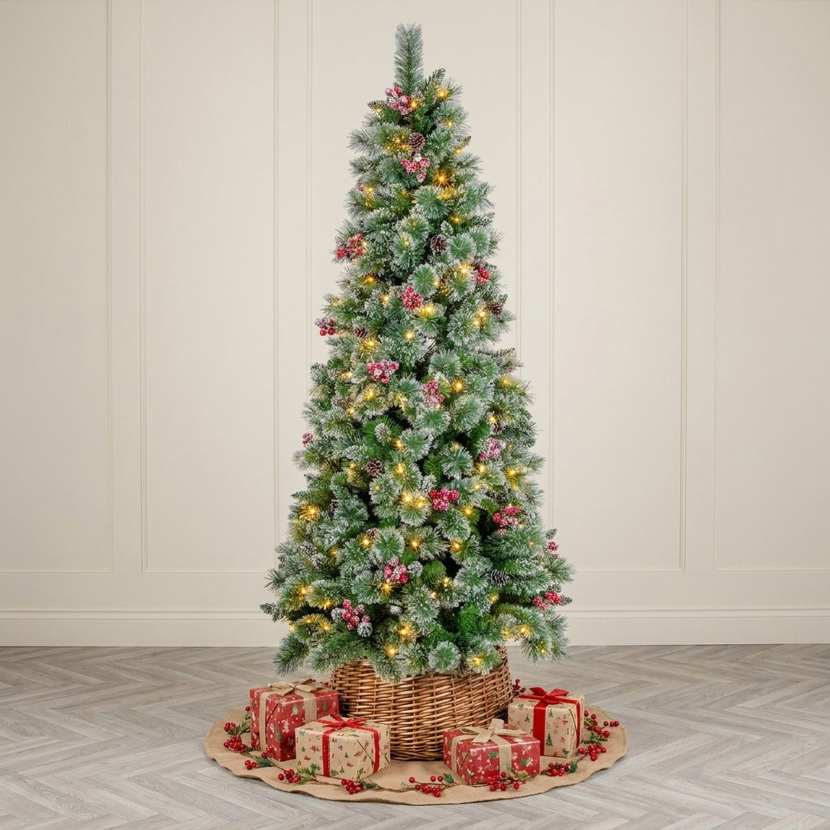 7ft Heritage Fir Frosted Berry Pre-Lit Christmas Tree