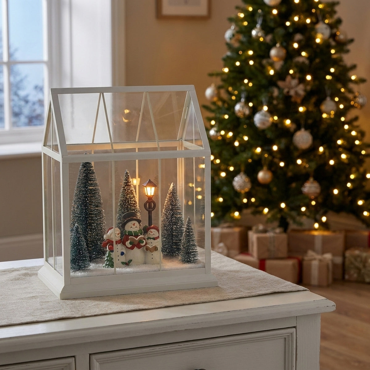 Festive LED Snowman Scene Lantern