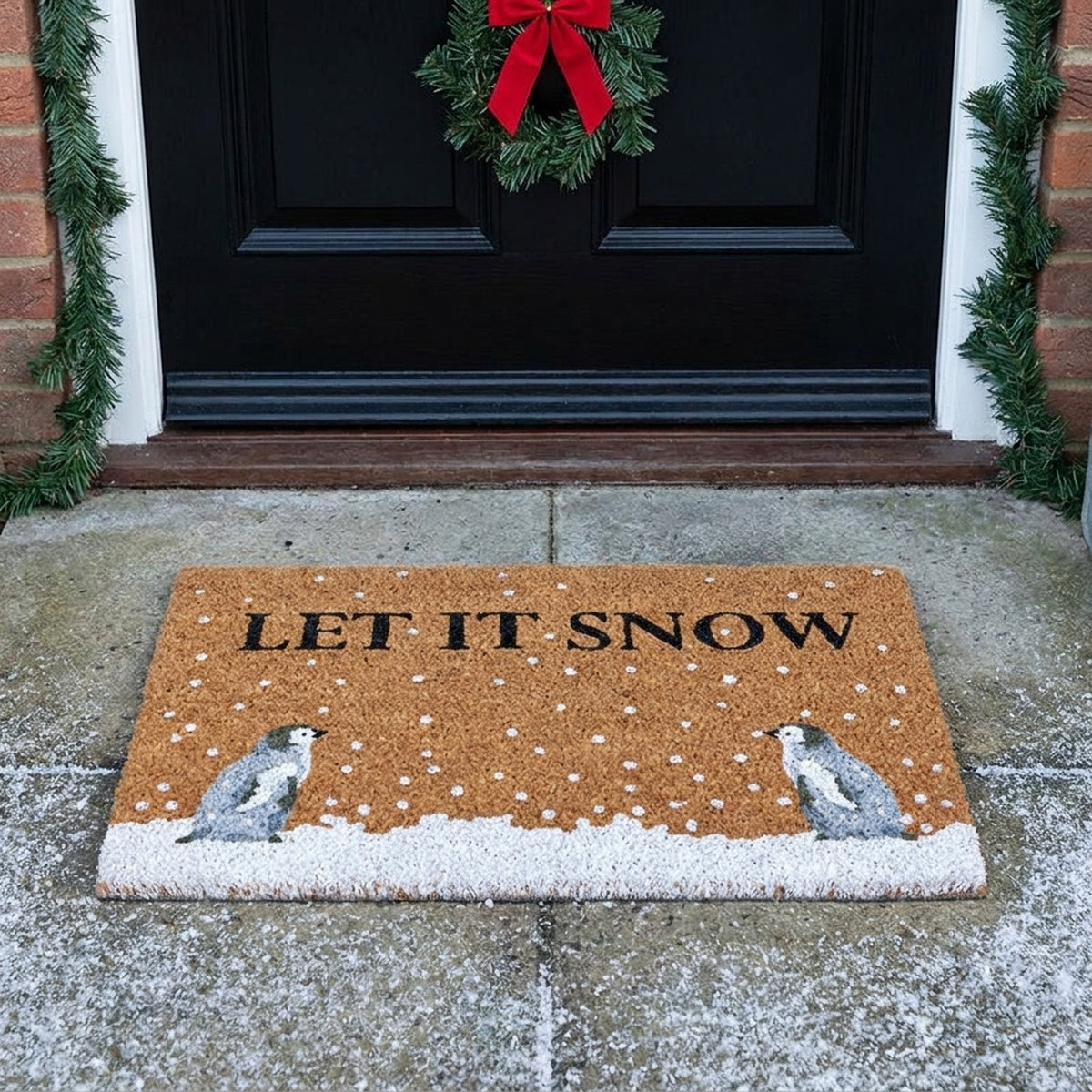 Festive Penguin 'Let It Snow' Door Mat