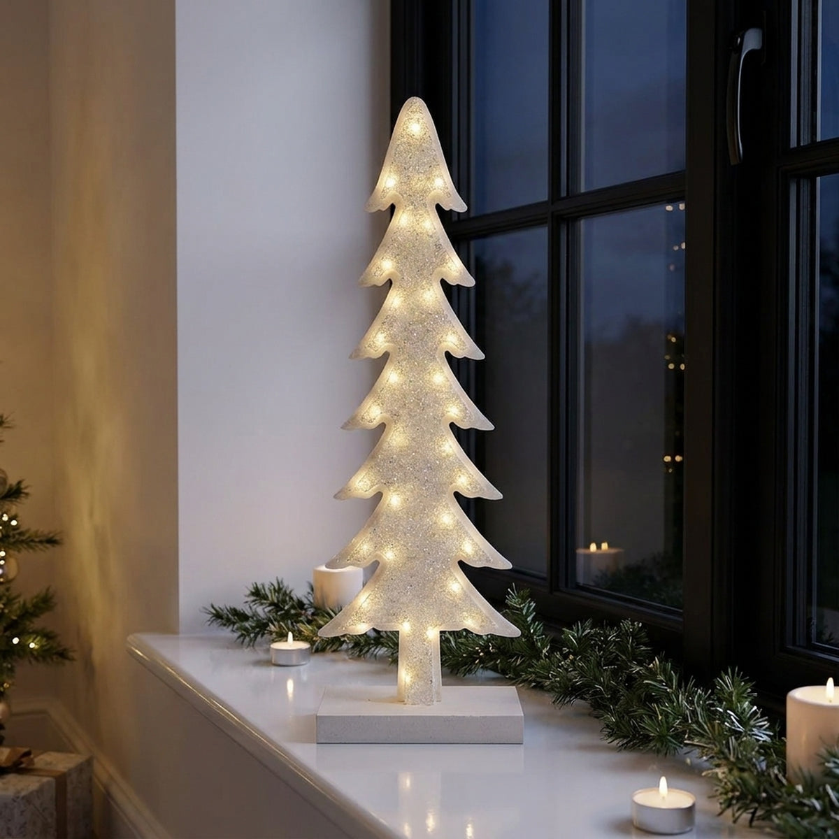 White Glittered LED Tree Silhouette