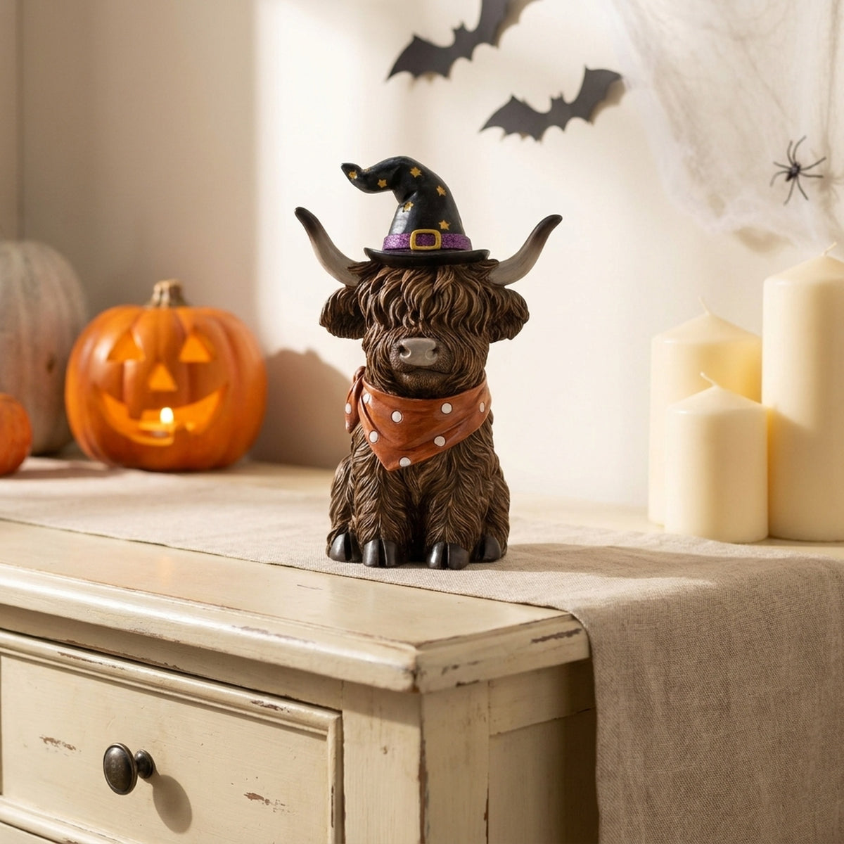Whimsical Spooky Highland Cow Ornament