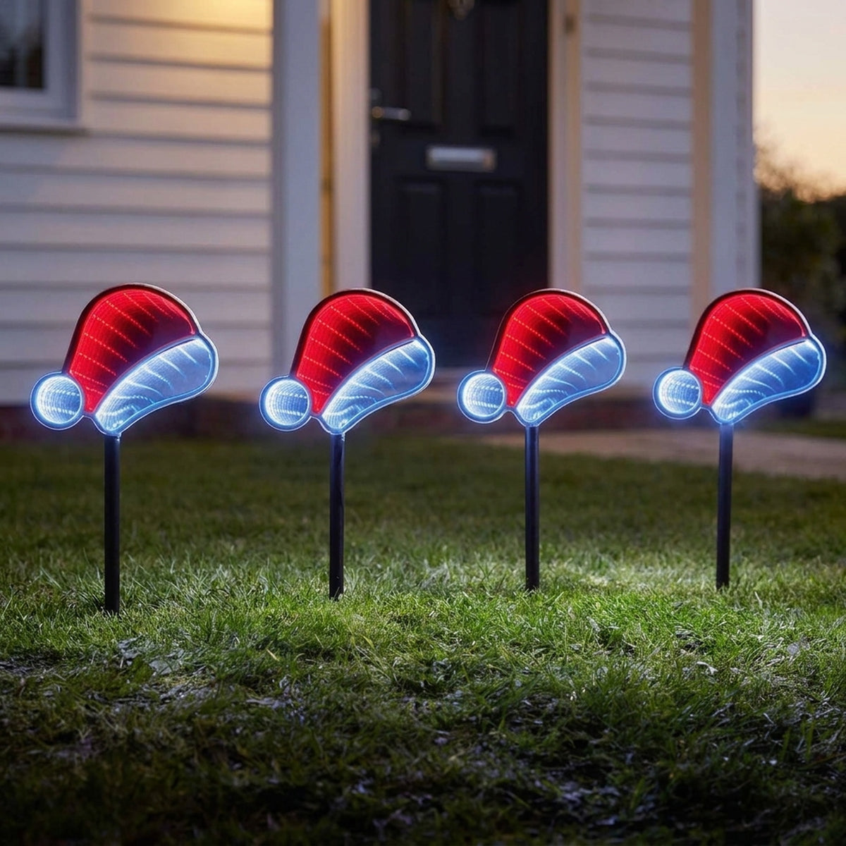 Set of Four Infinity Effect Santa Hat Light-Up Stakes