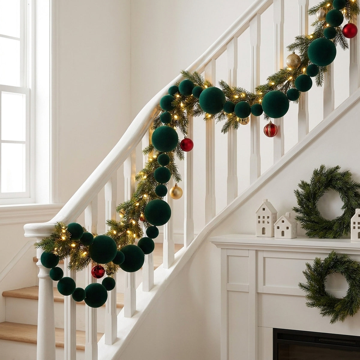 Flocked Bauble Christmas Garland