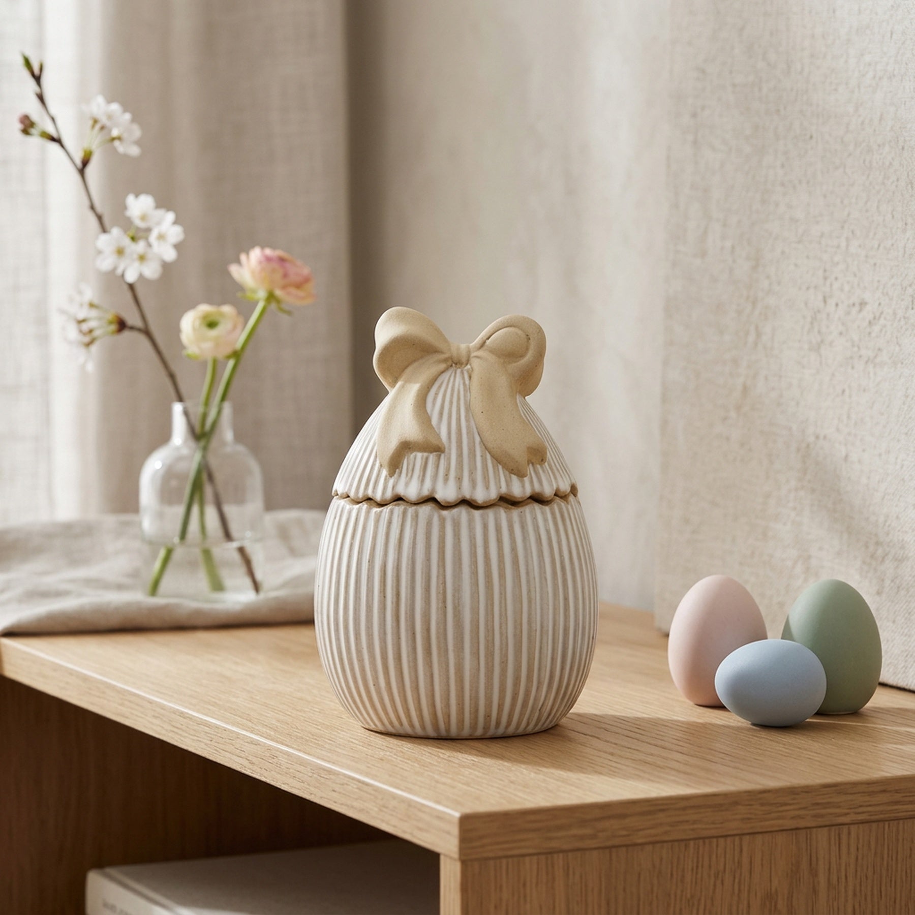 Springtime Egg Shaped Jar With Decorative Bow