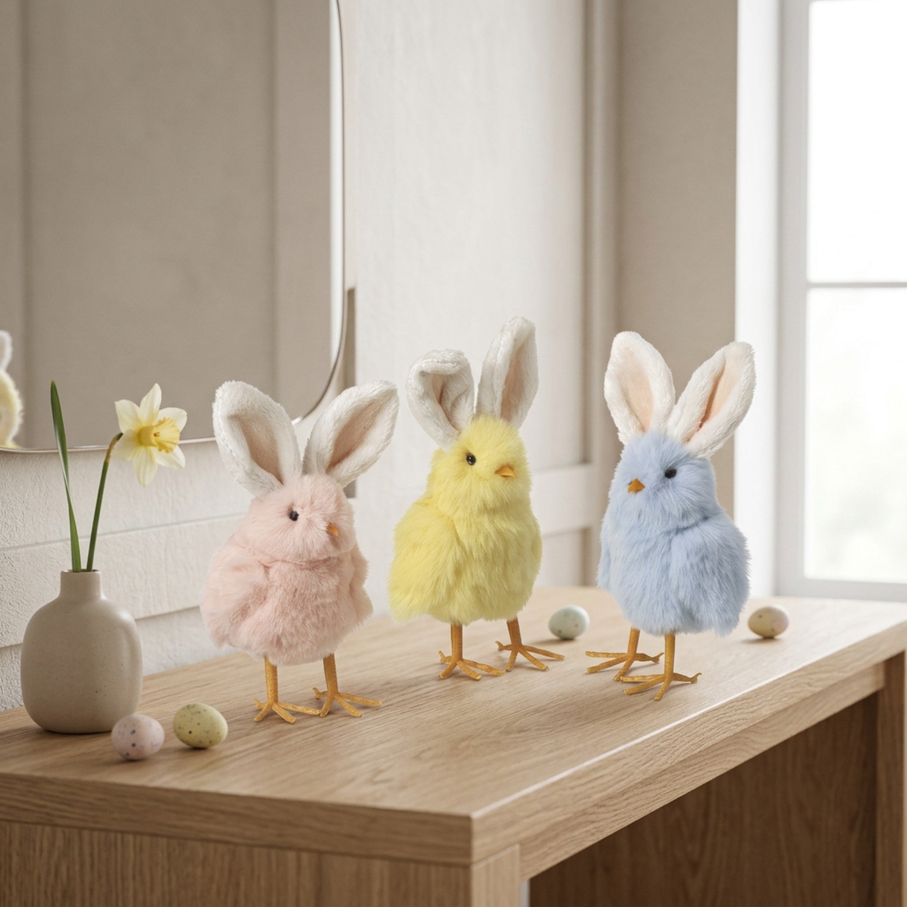 Trio Spingtime Easter Fluffy Chicks With Ears