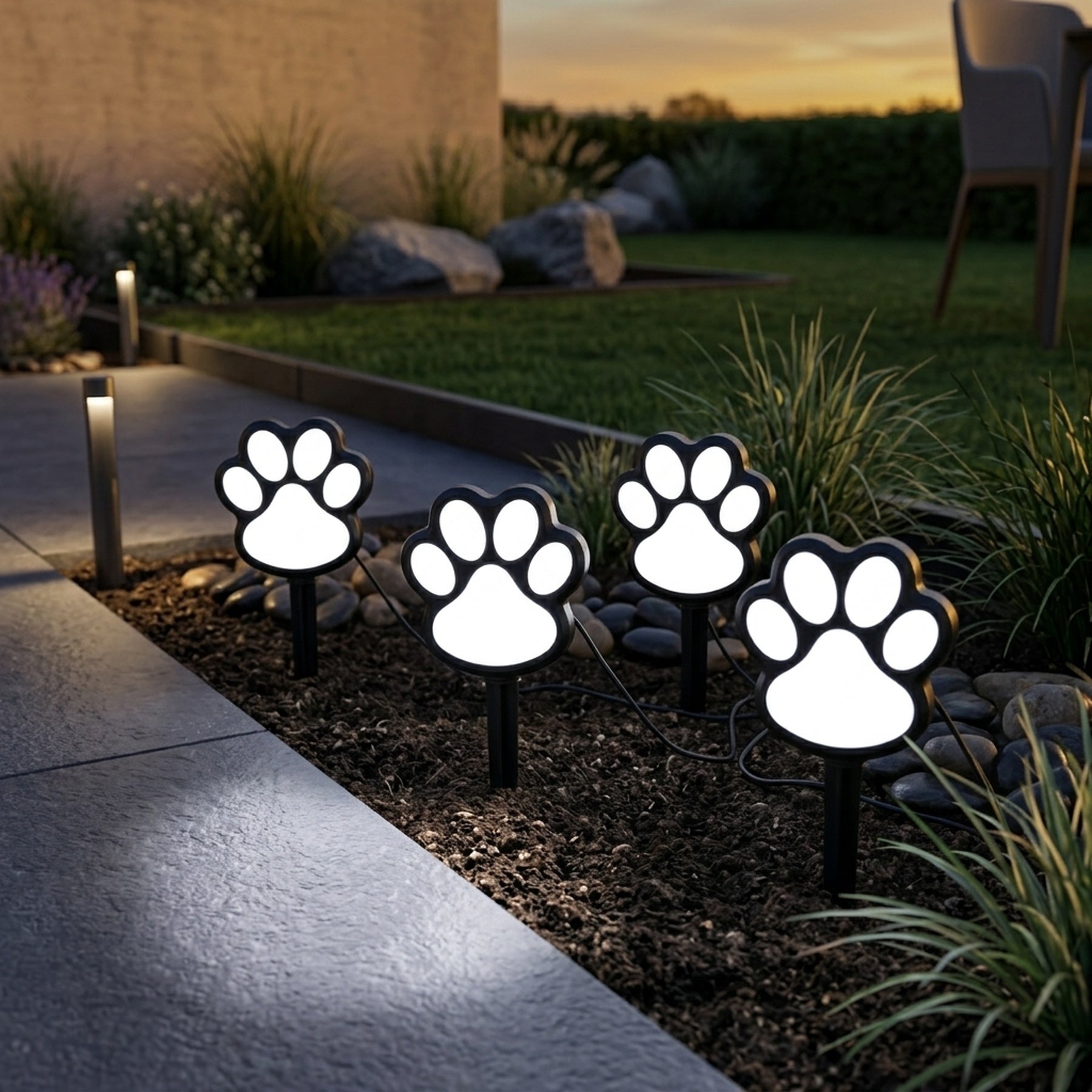 Paw Print Solar Garden Pathway Lights Set